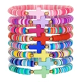 Bohemian heishi clay bead bracelet set with turquoise crosses and gold accents - 9Pcs Dopamine Cross Style (DD664)