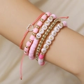 Set de pulseras multicapa en rosa y oro con letras LOVER y SWIFTIE y colgante de corazón - Estilo Letra LOVER Oro Rosa (ZJ11328)