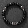 Mens obsidian beaded bracelet with square lava stones on black leather background - Silver Spacers Matte Black Lava Stone Bracelet (ZJ12328)
