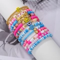 Set de pulseras de cuentas de arcilla polimérica arcoíris con smiley y corazón dorado - Estilo Mezcla Colgante Dopamina (ZJ11582)