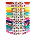 Set de 12 pulseras boho de cuentas heishi de colores con dijes de corazón y cuentas doradas - Juego de Corazón Regular de Arcilla Polimérica (ZJ12752)
