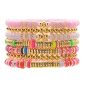 7-piece colorful bohemian heishi clay bead and gold metal stacked elastic bracelet set - Dopamine Multicolor (ZJ11778)