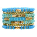 7-piece bohemian stackable bead bracelet set with turquoise clay heishi and gold beads - Blue Green Gold (ZJ11780)