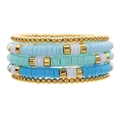 Juego de cinco pulseras elásticas de cuentas heishi de colores y metal dorado - Juego de 5 Piezas Estilo Fresco Azul Verde (ZJ11781)