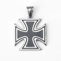 Ciondolo a croce di ferro in acciaio inossidabile lucido con smalto nero e finitura argento - Ciondolo Piccolo Solo (Senza Catena)