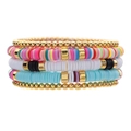 Set de 5 pulseras de cuentas heishi de arcilla polimérica de colores y bolas doradas - Juego de 5 Piezas Estilo Apilable Bohemio (ZJ11782)