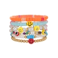Set de pulseras bohemias de cuentas de arcilla con caritas e imán de mal de ojo - Estilo Multicapa Smiley Perla (ZJ11816)