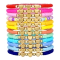 Rainbow polymer clay heishi bead bracelets set with golden heart charms for women - 12Pcs Rainbow Heart Style (ZJ12997)