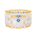 Juego de 6 pulseras bohemias con cuentas de carita sonriente y perlas en azul y dorado - Juego de 6 Piezas Estilo Smiley Corazón Azul Cielo (ZJ11810)