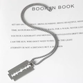 Minimalist silver stainless steel razor blade pendant on a classic ball chain necklace - Razor Blade Pendant With 50cm Chain