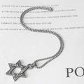 Collana vintage con pendente Stella di Davide in acciaio inossidabile e finitura argento - Grande / Ciondolo Con Catena Da 50cm