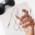 Detail of silver heart-shaped stainless steel glasses chain with non-slip silicone loops - White Anti-slip Loop