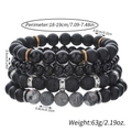 Set de 4 pulseras de hombre con cuentas de piedra negra mate, lava y cuentas de mármol - Cuentas Espaciadoras de Plata de 4 Piezas (ZJ11841) / Set de 4 piezas