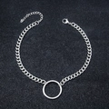 Collar minimalista de acero inoxidable plateado con eslabones cubanos y anillo central - 40+5cm