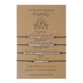 Detail of 4-piece family Morse code bracelet set with silver beads on kraft display card - Family 4 Piece Set (ZJ11644)