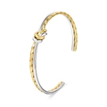 Brazalete abierto bicolor con nudo trenzado de acero inoxidable chapado en oro 18K - Bicolor (Oro y Plata)