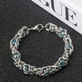 Bracciale bizantino in acciaio inossidabile lucido con perline blu scuro - Larghezza 10mm Lunghezza 17cm / Perline Celeste