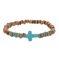 Heren armband van bruine houten kralen en turquoise kruis op witte achtergrond - Bruin Met Cyaan Kruis Stijl (ZJ11980)