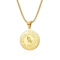 Detailed close-up of 18K gold plated Serenity Prayer and Praying Hands pendant necklace - Gold