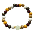 Boheems kleurrijk houten kralenarmband met turquoise hoofdsteen en gouden metalen details - Geschilderde Houten Kraal Lichtgroen Transparant Stijl (ZJ13707)