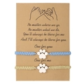 Verstellbares gewebtes Armband-Set mit Edelstahl-Pfotenanhängern auf einer Geschenkkarte - Himmelblau und Beige Stil (ZJ12323)