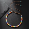 Adjustable retro beaded bracelet with natural stone accents and brown woven cord - Colorful Mixed Cylinder Beaded Bracelet (ZJ12537)