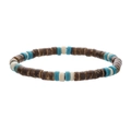 Boheemse kralenarmband met bruine kokoshoutschijfjes en turquoise kleurige accenten - Bruin Blauw Wit Patchwork Stijl (ZJ11932)