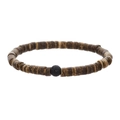 Boheems kokosnootkralen armband met zwarte lavasteen bedel voor heren en dames - Lavasteen & Houten Kraal Stijl (ZJ11933)