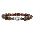 Bracciale di perline con teschio in legno e pietre turchesi in stile vintage su fondo bianco - Stile Perlina Marrone e Teschio Bianco (ZJ12670)