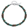 Bracciale di perline con pietre turchesi e legno scuro su sfondo bianco neutro - Stile Perlina Maculata e Cilindro Marrone (ZJ12926)