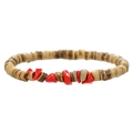 Bracciale bohémien in grani di cocco con accenti di turchese rosso su sfondo bianco - Stile Cilindro Marrone e Pietra Rossa (ZJ12979)