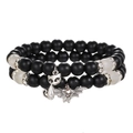 Matte schwarz-weiße Perlenarmbänder für Paare mit Katzen- und Fledermausanhängern im Gothic-Stil - Schwarz-Weiß Matt Katze Fledermaus Stil (ZJ12677)