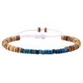 Dettaglio delle perle in pietra imperatore e dischi di cocco su bracciale intrecciato - Stile Disco Blu e Disco in Legno Marrone (ZJ13086)