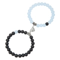 Braccialetti magnetici per coppie con perline azzurre e nere opache e chiusura a cuore - Stile Magnetico Blu Chiaro Nero (ZJ14053)
