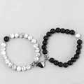Set di bracciali magnetici per coppia con perline di marmo bianco e nero opaco - Turchese Bianco E Nero Opaco (ZJ4235)