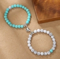 Bracciale magnetico di coppia con perle marmorizzate blu e bianche e cuore - Stile Turchese Blu E Bianco (ZJ14075)