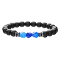 Bracciale da uomo in perline nere opache con pietre di occhio di tigre blu sfaccettate - Stile Nero Opaco e Perlina Sfumata Blu (ZJ13476)