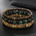 Set bracciale multistrato da uomo con perline in legno di cocco e pietre turchesi - Stile Combinazione Turchese e Dischetti di Legno (ZJ12671)