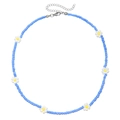 Handmade blue seed bead necklace with white daisy floral charms and adjustable silver clasp - Blue Daisy Style (ZJ12852)