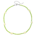 Bohemian light green seed bead necklace with white daisy accents and metal clasp - Green Daisy Style (ZJ12853)