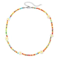 Bohemian multi-colored bead necklace with white daisy accents and shell style jewelry - Colorful Daisy Style (ZJ12854)