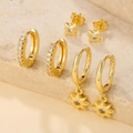Set di tre orecchini placcati in oro con pendenti a stella e zirconi incastonati - Stile Combinato 3 Paia Stelle e Cerchi (ZJ12804)