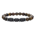 Natural tiger eye and volcanic lava stone beaded stretch bracelet with silver spacers - Tiger Eye & Lava Stone Bead Bracelet
