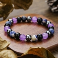 Dettaglio di bracciale in cristallo naturale con perline di agata nera su legno - Stile Retro Sodalite Agata Nera Con Ematite (ZJ12915)