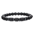 Macro detail of black matte beads and porous lava stone texture on men's beaded bracelet - Matte Black Stone and Volcanic Lava
