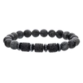 Macro shot of dark beaded bracelet with textured lava stones and metallic spacers - Black Flash Stone and Volcanic Lava