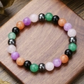 Dettaglio di perle in pietra naturale da 8 mm su supporto in legno per bracciali - Stile Pietre Semipreziose Miste Multicolore Con Ossidiana (ZJ12914)