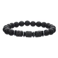 Black lava rock beaded bracelet with cylindrical stones and hematite spacers - Double Volcanic