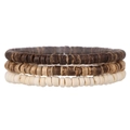 Driedelige set kokosnoot houten kralen armbanden in natuurlijke bruin en crème kleuren - Driekleurige Kokosnootschil Vlok Stijl (ZJ12990)