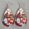 Detailed view of teardrop leather earrings with Christmas gnome and buffalo plaid accents - Christmas Gnome Hot Cocoa (2)